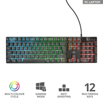 Trust GXT 835 Azor gaming tastatura – RGB osvjetljenje, mehanički prekidači, anti‑ghosting, USB