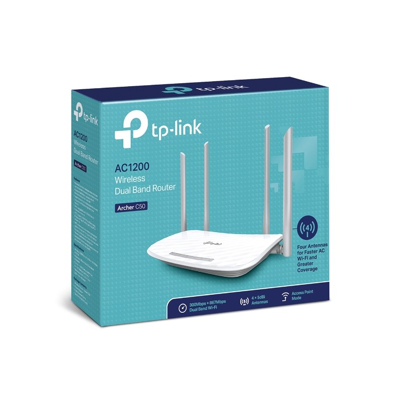 TP‑Link Archer C50 AC1200 Dual‑Band bežični usmjerivač – 4 LAN priključka, 2.4/5 GHz