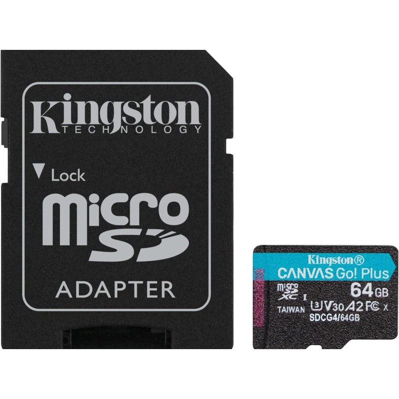 Kingston microSD 64GBCanvasGoPlus, Gen4r/w:200MB/s/160MB/s,with adapter