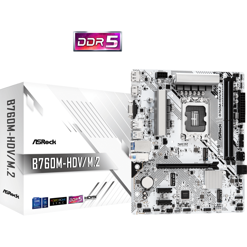 ASROCK MB B760-HDV/M.2B760, LGA1700, 2xDDR5, 2xM.24xSATA,RAID,HDMI,DP,VGA,MicroATX, White