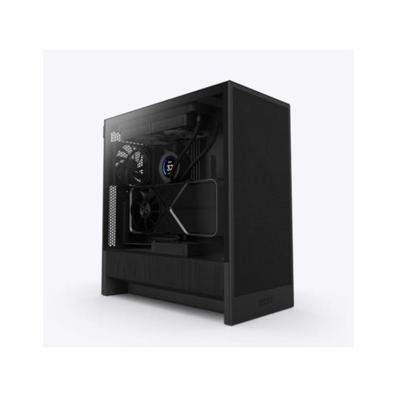 Inter-Tech CC-H52FB-01 NZXT H5 Flow Black TG Mid‑tower kućište ATX s 2 tiha ventilatora 120 mm.